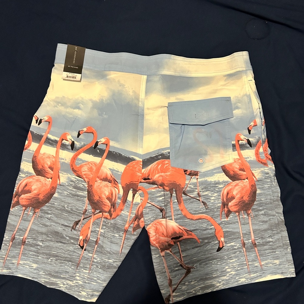 Flamingo swim trunks. UPF 50+